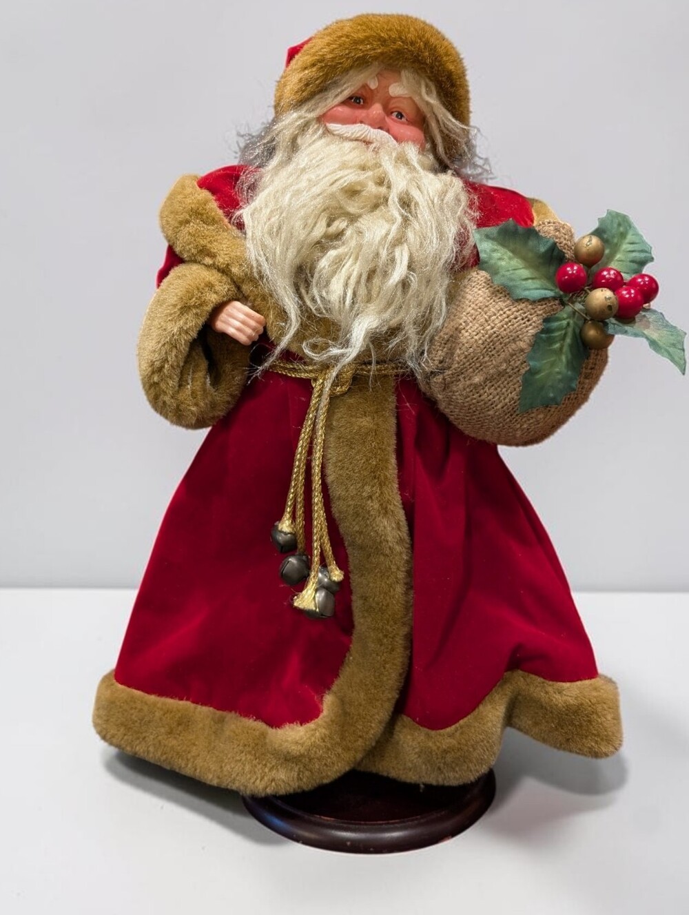 Traditional Red Santa Figure with Fur Trim On Base Vintage 15.5" "Bronson Style"